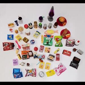 Lot of 67 Piece Food Toy Minis Shopkins? Zuru? Doll Food Plates Brands Random
